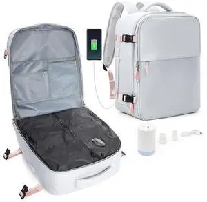 suradar Vacuum Seal Travel Backpack with Pump Air Vacpack Carry On Backpack for Travel With Vacuum System Approved Personal Item Compression Back Pack Space Saver Bags Storage Laptop Backpacks Grey