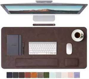 RENMTURE Large Mouse Pad and Keyboard Wrist Rest, Desk Pad for Keyboard and Mouse, Large Gaming Mouse Pad with Wrist Support, Desk Mat for Work and Gaming (Dark Coffee)