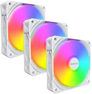 MONTECH E28 ARGB 120mm Case Fan, 28mm Thick Fan for Enhanced Cooling Efficiency, PWM 4-Pin, FDB Bearing, Quiet Low-Noise, 2000RPM, AIO Compatible (White, 3in1 Pack)