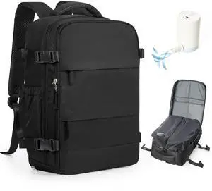 WEPLAN Vacuum Backpack Travel with Pump,Travel Backpack with Vacuum System, Shoe Compartment, United Airlines Personal Item Bag 17x10x9,Mochila compresion al vacio,Black