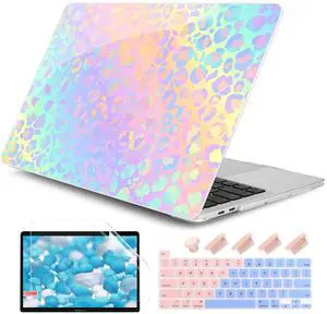 DONGKE Compatible with MacBook Pro 13 inch Case 2024 2023-2020 Release A2338 M2/M1 A2251 A2289 with Retina Display & Touch ID, Plastic Hard Shell & Keyboard Cover & Screen Film - Leopard Print