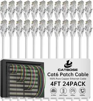 4 Feet Cat6 Patch Cables(24 Pack), Solid Pure Copper Patch Cord, Cat 6 Ethernet Cable, UTP Network, High Speed RJ45 Internet Cables, Compatible for Router, Switche, PC, Server, PS4/5, Xbox - White