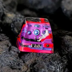 Astronaut Custom Artisan Keycap with Purple Spaceship R1 SA Profile Astronauts Keycaps 1U ESC Handmade Gaming Resin Key Cap Cherry MX Switch Compatible Mechanical Keyboard Space Lover Gift