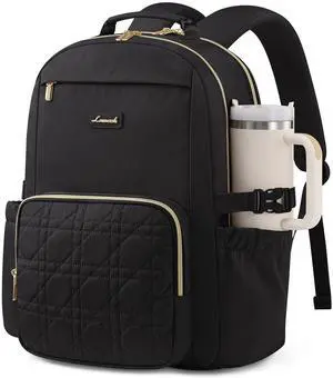 LOVEVOOK Laptop Backpack for Women with Pouch Pocket for Large Capacity Cup,18 Inch Teacher Nurse College Work Backpack Purse,Waterproof Laptop Bag Computer Back Pack for Travel,Black+Wicker pattern