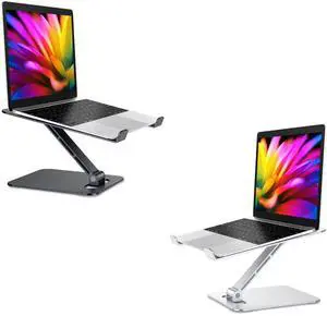 RIWUCT Foldable Laptop Stand, Height Adjustable Ergonomic Computer Stand for Desk, Aluminum Portable Laptop Riser Holder Mount Compatible with MacBook Pro Air, HP, Dell 10-16"(Silver+Black)