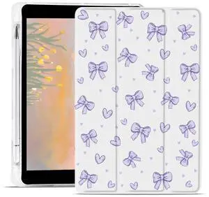 JOYLAND Cute Purple Bowknot Case for iPad Air 4 2020/iPad Air 5 2022 10.9 Inch with Pencil Holder Aesthetic Bow Girly White Cover Auto Wake/Sleep Foldable Shockproof Case