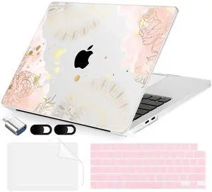 MecBevia Compatible with MacBook Air 15 inch Case, M4 A3241/M3 A3114/M2 A2941 (Released 2025 to 2023), Hard Shell, Keyboard Cover, Screen Protector, Webcam Cover & Type-C Adapter, Vector Flower2