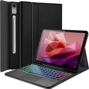 Nanhent Touchpad Keyboard Case for Lenovo Tab P12 12.7 Inch Tablet 2023, 7 Color Rainbow Backlight Detachable Bluetooth Trackpad Keyboard Folio Smart Cover with Pen Holder