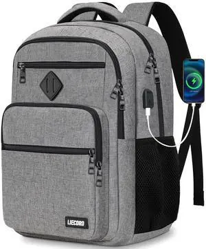 School Backpack for Boys Girls Teens, Grey Backpack for Men Women, 15.6 inch Laptop Back Pack with USB Charging Port, Backpacks for School Business Work College Travel, College Book Bag, Bookbag