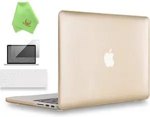 UESWILL 3 in 1 Luxury Gold Hard Case Compatible with MacBook Pro (Retina, 15 inch, Mid 2012/2013/2014/Mid 2015), Model A1398, NO CD-ROM, NO Touch Bar + Keyboard Cover and Screen Protector, Gold