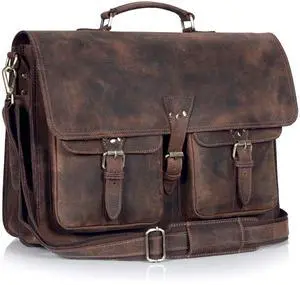 Vintage Leather Messenger Bag for Men & Women, Multi-Pocket Briefcase Satchel, 16 Inch Laptop Shoulder Bag  Brown (Vintage Brown, 18 inch Large)