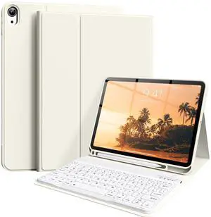 zoyu Keyboard Case for iPad (A16) 11th Gen 11 Inch 2025, iPad 10th Generation 10.9 inch 2022 with Pencil Holder, Wireless Keyboard and Slim Lightweight Soft Cover Auto Wake/Sleep, Cream White