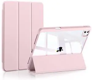 SMARTDEVIL Magnetic Case for iPad Pro 13-inch 2024 (M4,7th Gen), Slim Trifold Stand Cover with Clear Hard Back, Pencil Holder, Auto Wake/Sleep, Anti-Bend Protection, Supports Touch ID  Pink