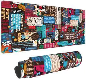 Vintage Cat Collage Mouse Pad  Large Desk Mat with Non-Slip Rubber Base, 31.5 X 11.8in Gaming Mousepad for Laptop Pc, Office Accessories and Desktop Decor