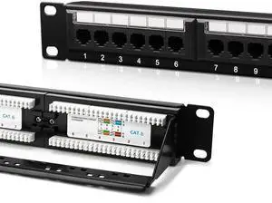 ZoeRax Cat6 Patch Panel 24-Port, UTP 1U 19-Inch Rack Mount Network Panel, All-in-One Design with Built-in Cable Management, Gigabit Ready Ethernet Punch Down Panel (110 Type Tool Compatible)