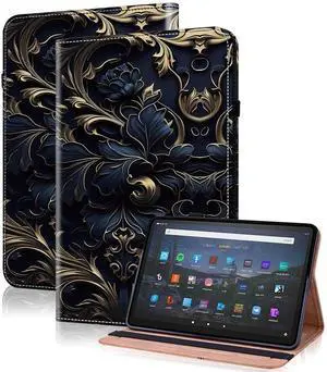 TUOLISG Case for Amazon Kindle Fire Max 11 (13th Generation, 2023 Release) 11" - PU Leather Flip Case with Elastic Band & Card Slots/Holder, Multi-Angle Viiewing Stand Tablet Cover, Blue Flower