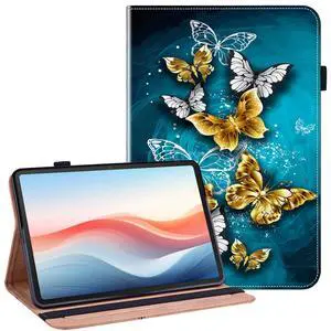 YHDXUYS Case for Samsung Galaxy Tab S10 Plus 2024/S9 FE Plus 2023/S9 Plus 2023 12.4 Inch Tablet with Pencil Holder, Multiangle Stand Wallet Design Cover,Green Butterfly