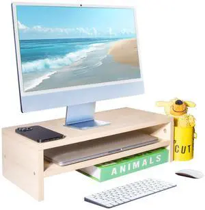 hcreat Monitor Stand Riser, 2 Tier Computer Stand, Desk Organizers and Accessories, Desktop Shelf with Storage for TV Screen PC Printer (Oak-18.9inch)