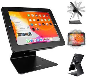CarrieCathy Desktop Anti-Theft Security Kiosk POS Stand Holder Enclosure with Lock & Key, Compatible with iPad 2, Air, Pro, Flip & Rotate Design, Black