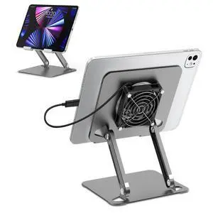 Cooling Stand for Surface Pro,Tablet Cooler Stand Holder with Quiet Fan Heavy Duty for iPad Pro Air Series,Microsoft Surface Series,Samsung Galaxy Tabs,Portable Monitor...Up to 15'' Tablets-Grey
