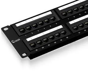 NewYork Cables 48 Port Cat6 Patch Panel  10Gb Ethernet, 2U Rackmount 19-Inch, Color-Coded T568A/B Labels, Unshielded, 110/Krone Compatible, Black