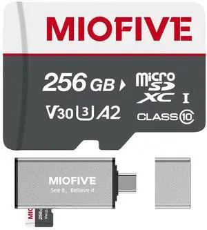 Miofive Memory Card - Ultimate Micro SD Card with USB 3.0 Type-C Card Reader 170MB/s, C10, U3, A2, V30, 4K for Dash Cams, Android Smartphones, Tablets, and Gaming Devices (256GB)