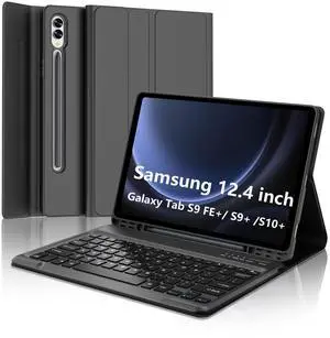 Galaxy Tab S9 FE+/ S9+ /S10+ 12.4 Inch Case with Keyboard, Detachable Bluetooth Keyboard with Pen Holder for Samsung Tab S10+ Plus/S9+ Plus/S9 FE+ Plus/S8+ Plus/S7FE/S7+ Plus 5G 12.4", Black