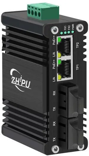 Yjntoximc Mini Industrial 2 Ports Gigabit 90W PoE++ Switch with DC4857V Dual Redundant Power Input, 48V PoE Switch with 2 Single Mode Dual SC 20km, IEEE802.3af/at/bt @189W