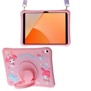 Carechoi Kids Case for Samsung Galaxy Tab A9 Plus 11 inch 2023, Pink Cartoon Tablet Cover with 360 Rotating Stand & Adjustable Shoulder Strap, Shockproof Silicone Protective Case for Girls