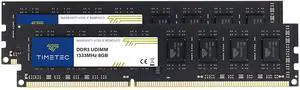 Timetec 16GB KIT(2x8GB) DDR3 / DDR3L 1333MHz PC3-10600 Non-ECC Unbuffered 1.5V / 1.35V CL9 2Rx8 Dual Rank 240 Pin UDIMM PC Desktop Computer Memory RAM Module Upgrade (16GB KIT(2x8GB))