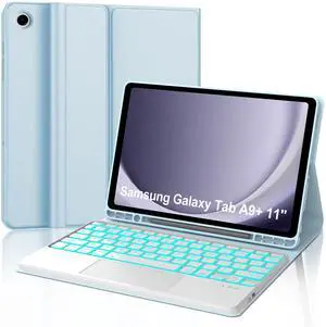 Keyboard Case for Samsung Galaxy Tab A9 Plus 11 inch 2023, Detachable Bluetooth Wireless Keyboard with 7-Color Backlit Trackpad for Galaxy Tab A9+ 11'', Flip Stand Case, Rechargeable, Light Blue