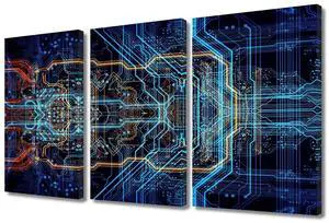TUMOVO Digital Chip Wall Art CPU Concept House Decorations for Living Room Computer Chip Canvas Wall Art Paintings for Bedroom Office Decor 3 Pieces Modern Artwork Framed Ready to Hang(24" Wx36 H)