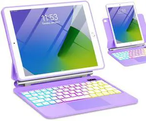 TabletKeyer Magic for iPad 9th 8th 7th Generation 10.2 inch Case with Keyboard, Trackpad Floating Rainbow Backlit TouchPad Keypad with Cantilever Magnetic Cover for iPad Air 3rd Gen Pro 10.5 Purple