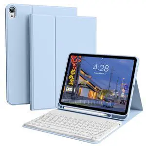 BQDIYOO Keyboard Case for iPad (A16) 11th Generation 11-inch 2025 & iPad 10th Gen 10.9 inch 2022 with Pencil Holder, Stand Folio Detachable Wireless Bluetooth Keyboard, Soft TPU Back, Blue