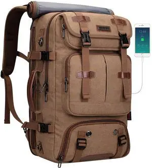 WITZMAN Travel Backpack for Men 40L Large Carry-on Airline Approved Convertible 3 in 1 laptop Bags Fit 17 inch(A8013 Brown)