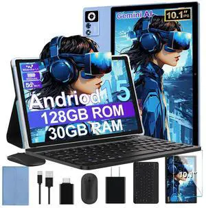 2025 Android 15 Tablet with Keyboard | Gemini AI, 30GB+128GB Octa-Core Electronics Tablets w/ 10 Inch IPS HD Display, 8000mAh, 5G WiFi, 1TB Expand, Mouse+Case, BT 5.0, Widevine L1, Metal Body -Blue