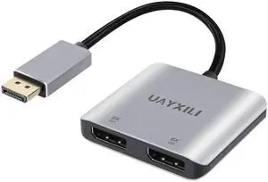DisplayPort to Dual DP Adapter 8K@60Hz, DP Splitter 1 in 2 Out Extended Display MST for Dual Monitors, Compatible with PC, Graphic Card, NVIDIA, AMD