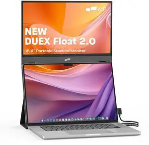 New Mobile Pixels Duex Float 2.0 Portable Stacked Monitor, FHD IPS 15.6" Laptop Screen Extender (Built-in Kickstand), USB C/HDMI Monitor Extender with Dual Speakers, Windows, MacOS, Switch, Android
