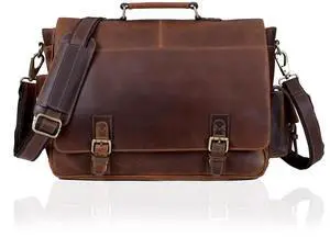 18-Inch Brown Premium Leather Messenger Bag for Men & Women - Briefcase, Camera & Laptop, Crossbaody, Handbag, Shoulder, Travel Bag