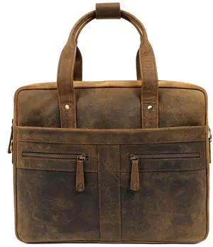 Elizo Real Leather Messenger Bag for Men & Women, Satchel Bag with Padded Shoulder Strap, Mens Briefcase for Work, School & Travel, 16" Leather Laptop Bag with Compartments, Holder & Pockets (Grizzly)