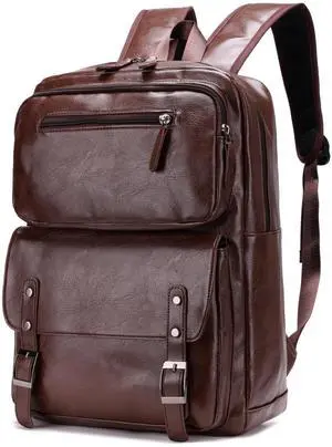 ORILOOSEN PU Casual BackpackMen Women casual Leather laptop backpackDaily commuter leather backpackCollege backpack (Brown)