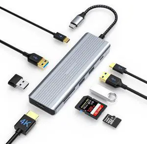 TOTU 9-in-1 USB C Hub with 4K HDMI, USB C to HDMI Adapter, 100W PD Charging, USB 3.0/2.0 Ports, SD/TF Card Reader, Compatible with MacBook Pro/Air, Dell, HP, Lenovo Laptops, Surface Pro