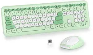 iRoboosta Gradient Green Wireless Keyboard and Mouse Combo Set, 2.4GHz Retro Typewriter Aesthetic Full Size Cute Keyboard with Number Pad, Home and Office Silent Keyboards (Gradient Green)