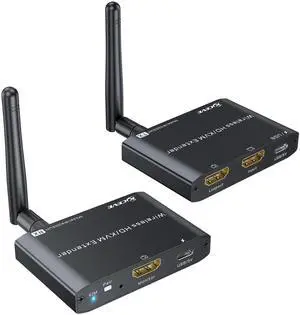 KCEVE HDMI KVM Wireless Transmitter and Receiver 200M/660FT, HDMI USB KVM Extender 1 PC 2 Monitors Share Keyboard and Mouse, Loop Out, 1080P@60Hz,with 2 USB Cables