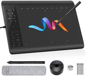 IMAGE Graphics Drawing Tablet 10 x 6 Inch Large Active Area with 8192 Levels Battery-Free Pen and 12 Hot Keys, Compatible with Windows/Mac/Android for Painting, Design & Online Teaching, Black