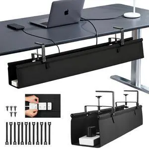 Oxford Cloth Under Desk Cable Management Tray,No-Drill 36" Desk Cable Management Organizer with Clip/Screw Installation,Holds Up to 70 lbs,Fabric Cable Management for Home,Office & Gaming Computer