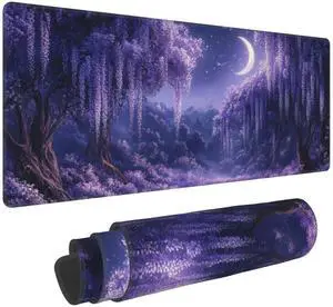 Purple Forest Desk Mat Large Gaming Mouse Pad Fantasy Forest Extended Mousepad Big in Laptop Computer Mouse Keyboard Mat for Office Desk Decor 35.5x16 in