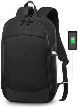 SUIKIHUM Slim Laptop Backpack for Men Women, 15.6" Expandable Business Travel Bag with Shock-Absorbing Laptop Protection & Water-Resistant Zippers, Black