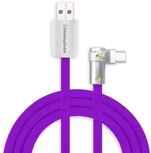 chubbycable FlexElbow 90 Degree 120W Fast Charging Cable Right Angle USB C Cable Silicone Charging Cord Compatible with iPhone 17-15 Series iPad, Purple, USB-A to Type-C, 1.64FT