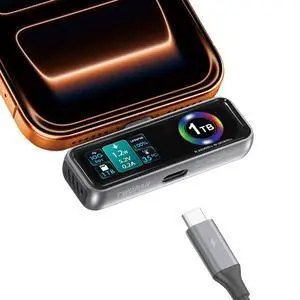 TWOPAN Magnetic Portable iPhone SSD for ProRes 4K 60fps Video Recording, 1TB External Super Storage for iPhone 17/16 Pro/Pro Max,iMac/MacBook, LCD Display, USB-C PD 3.0 Port, Built-in Cooling Fan